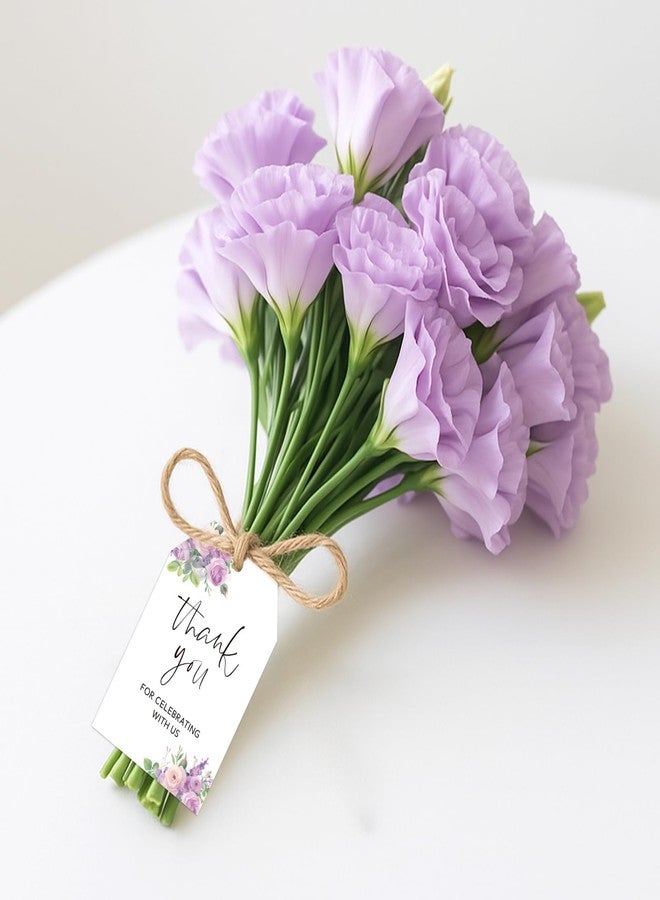 joycraft 50Pcs Thank You Tags with String, 3.3x2.1 in Purple Floral Gift Wrap Tags, White Paper Party Favor Labels, Thank You for Celebrating with Us Hangtags for Wedding, Baby Shower, Christmas - Image 5